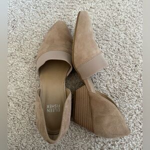 🌿 Eileen Fisher Nude Suede Wedge Point Toe Heels